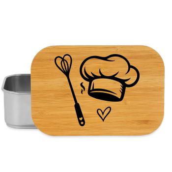 Kochmütze & Herz- Schneebesen - Kochen mit Liebe - Lunch Box - Silber - Vorne