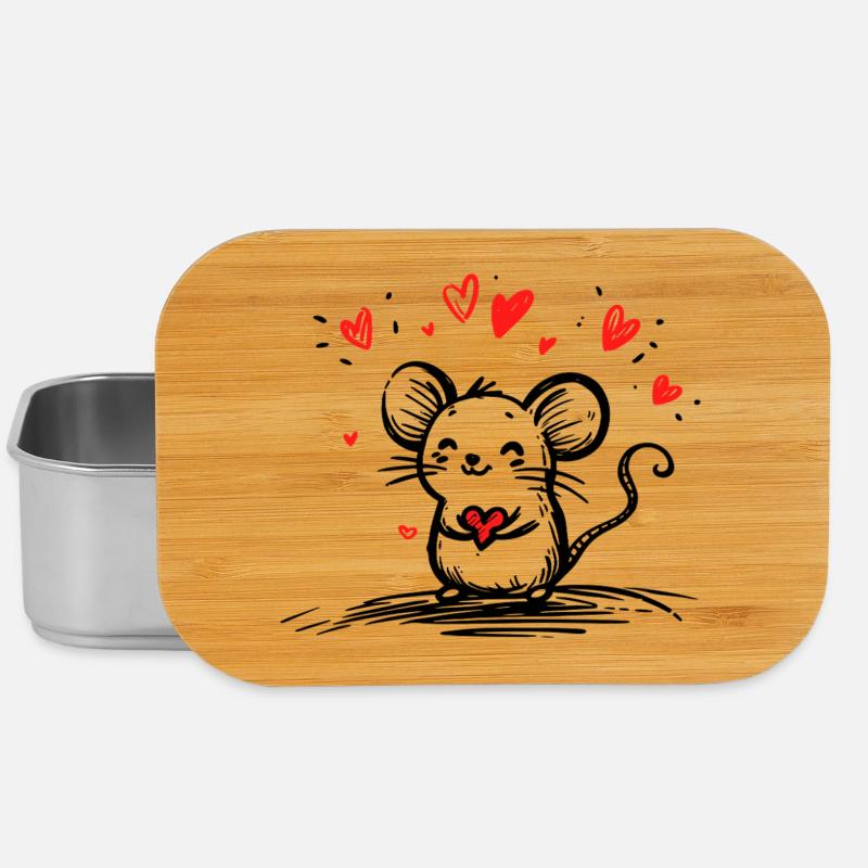 Mouse in Love with Floating Hearts - Lunch Box - silver