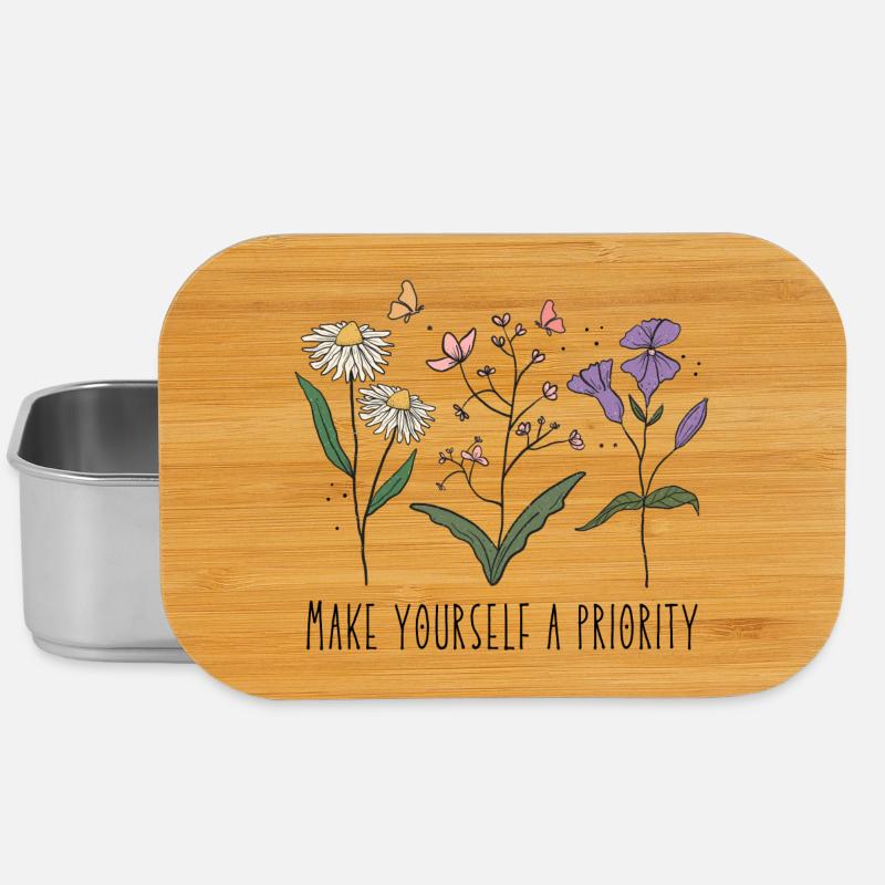 Vintage Retro Wildflowers Make Yourself a Priority - Lunch Box - silver