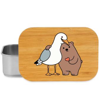 North Sea Seagull Brown Bear Friendship Love Lean - Lunch Box - silver - Front