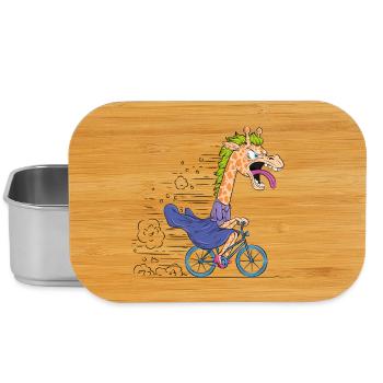 Giraffe on Bike Cartoon - Lunch Box - silver - Front
