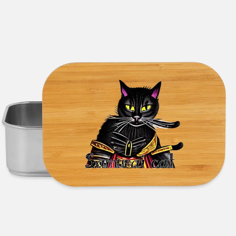 Samurai cat with gold armor - Lunch Box - silver