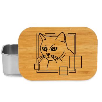 Chat en forme géométrique - Conception d’art au trait - Boîte à goûter - argent - Devant