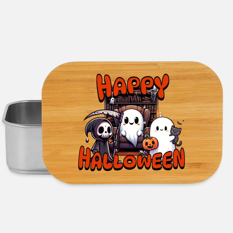 Cute Ghosts Halloween Scene with Pumpkin - Lunch Box - silver