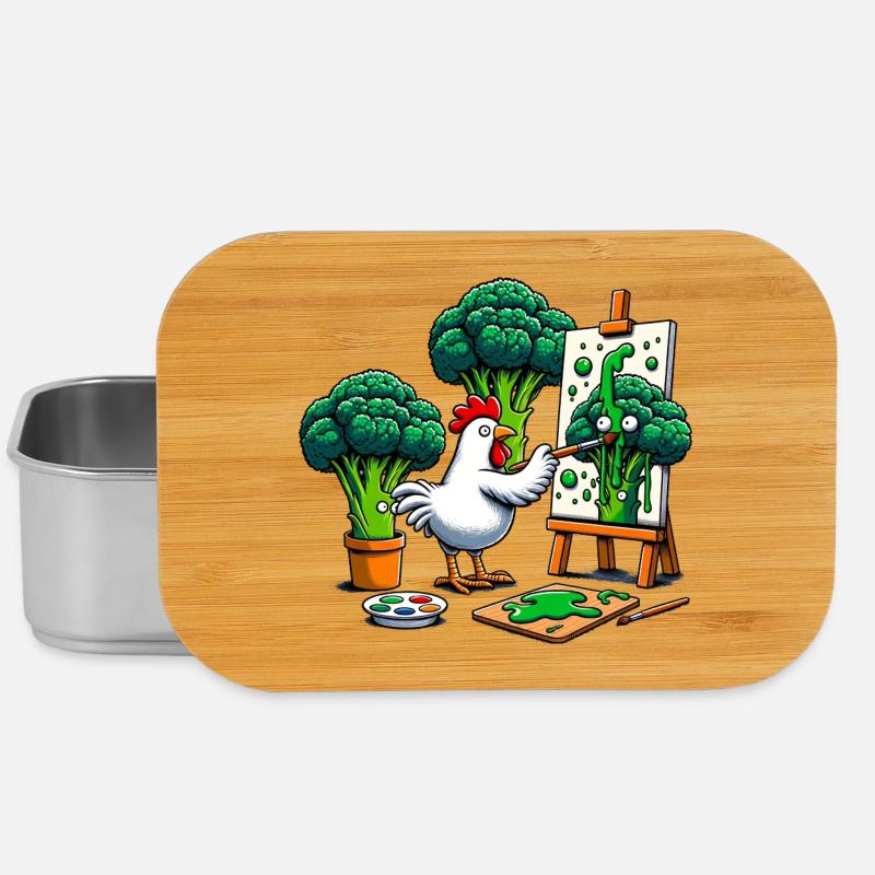 Chicken Paints Broccoli Masterpiece - Lunch Box - silver