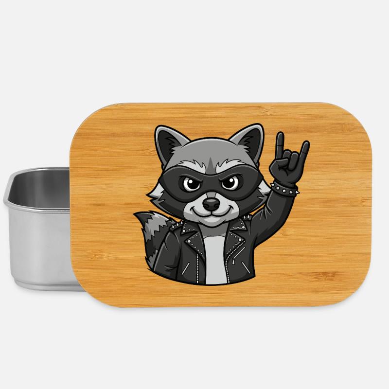 Rocker Waschbär mit Rock On Geste - Lunch Box - Silber