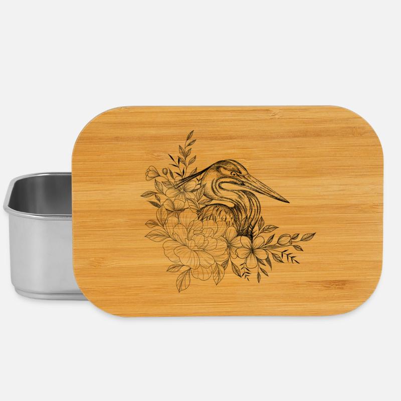 Dessin héron floral - Boîte à goûter - argent
