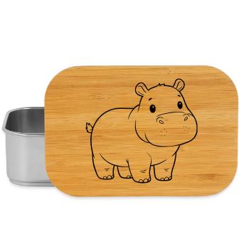 Cute Baby Hippo Comic Outline - Lunch Box - silver - Front