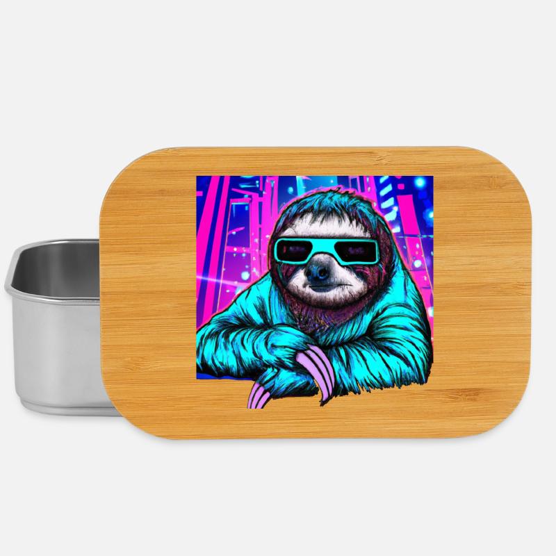 Retrowave Sloth - Ukiyo-e painting - Lunch Box - silver