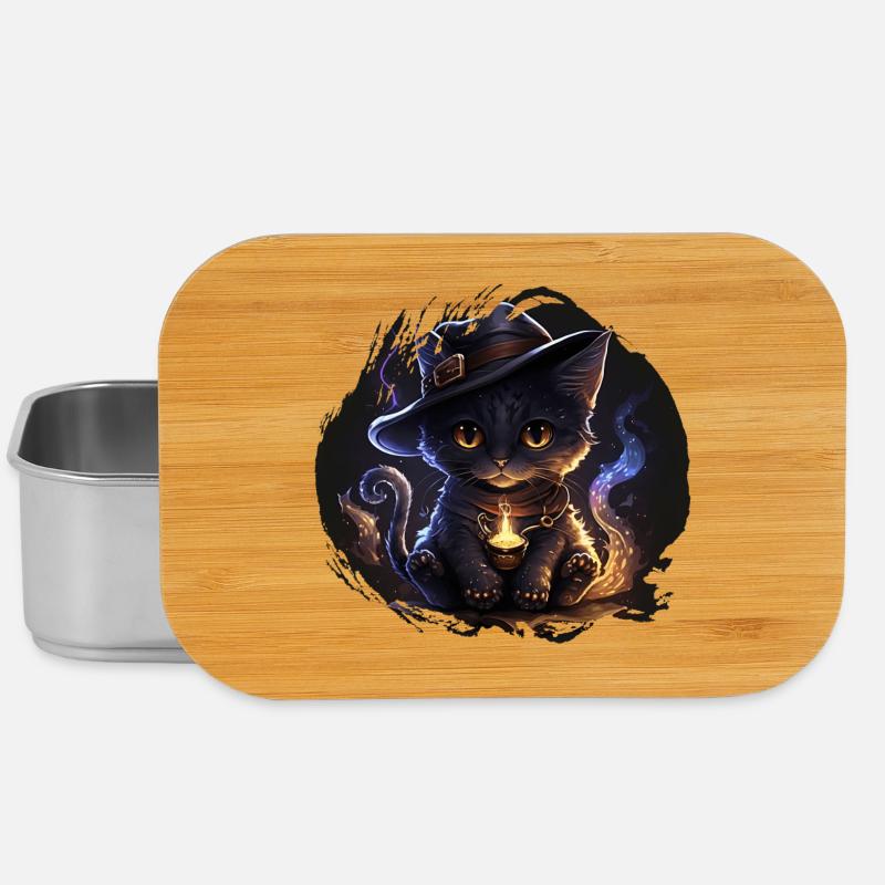 Mystical Witch Cat with Magic Hat - Lunch Box - silver