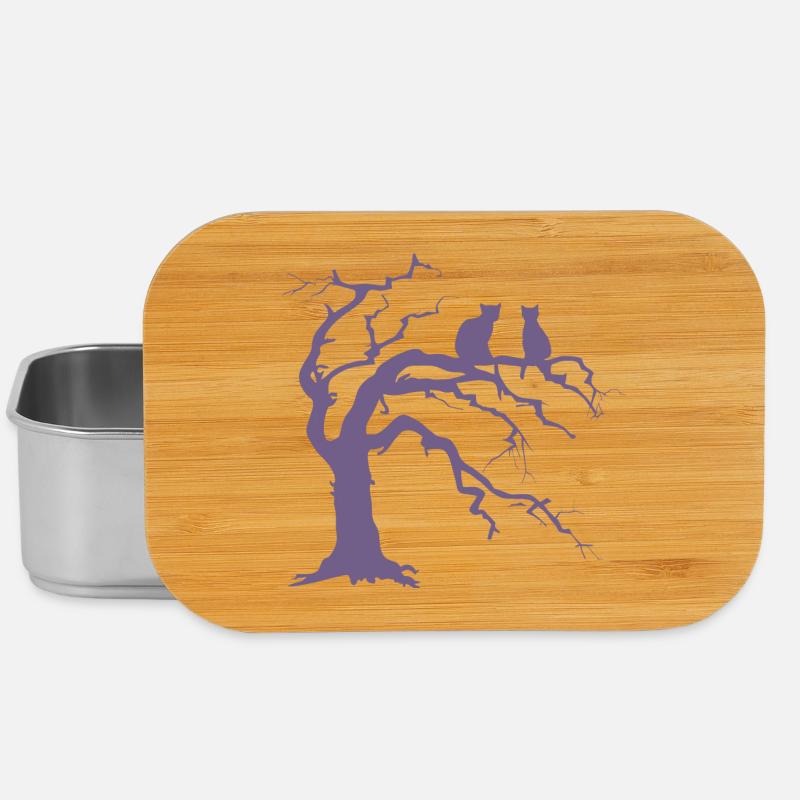 Toter baum mit 2 Katzen Silhouette - Lunch Box - Silber