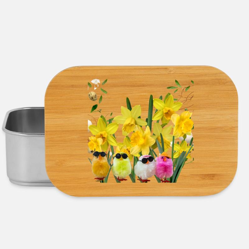 Poussins à lunettes et jonquilles  - Boîte à goûter - argent
