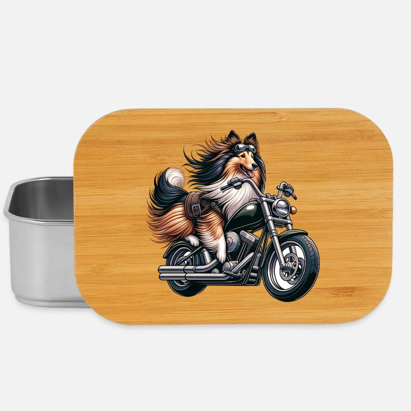 Collie Biker Auf Chopper Motorrad Mit Brille - Lunch Box - Silber