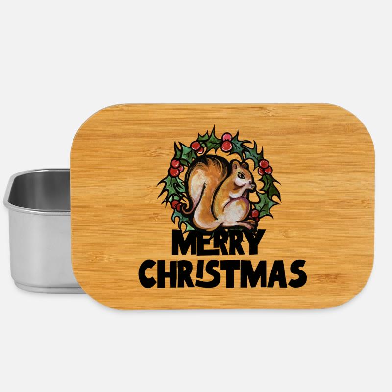 Squirrel Among Holly Wreath - Lunch Box - silver