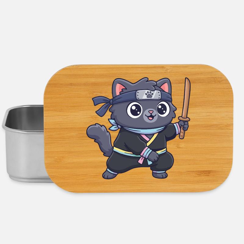 Ninja cat in samurai outfit - Lunch Box - silver