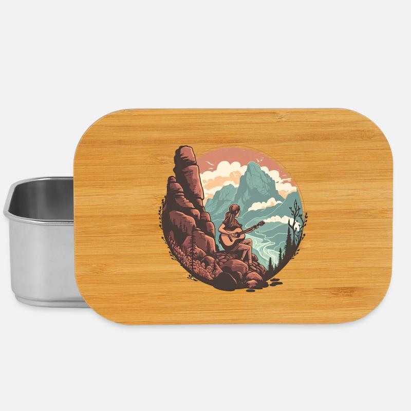 Serene Mountain Guitar Scene - Lunch Box - silver