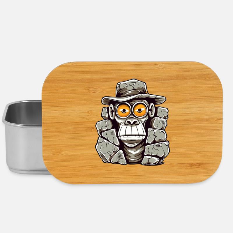 Stone Age Monkey T-Shirt Design - Lunch Box - silver