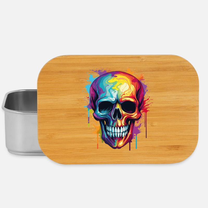 Psychedelischer Rainbow Farbschädel  - Lunch Box - Silber