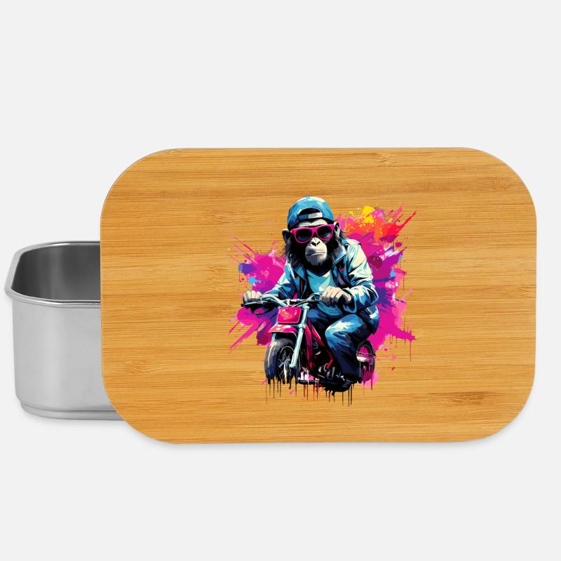 Drôle de singe avec un singe chimpanzé moto - Boîte à goûter - argent