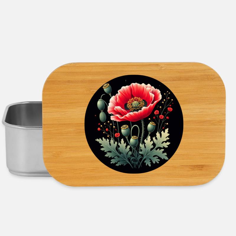 Blumenmotiv Mohnblume Schwarzer Hintergrund - Lunch Box - Silber