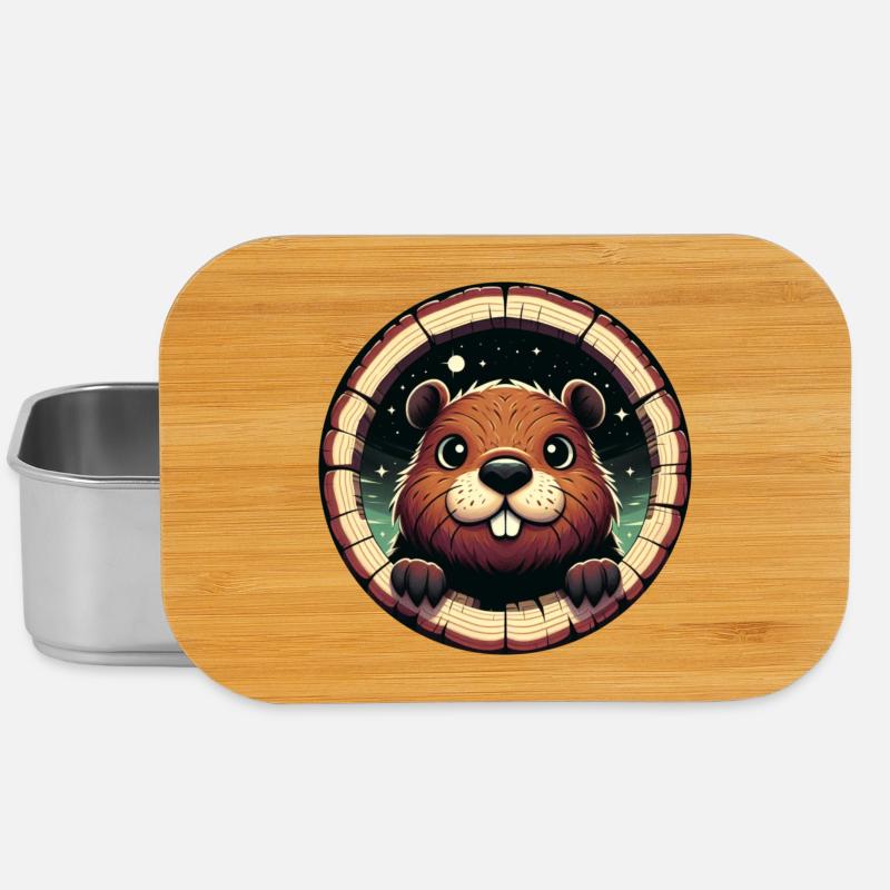 Beaver peeks through wood - Lunch Box - silver