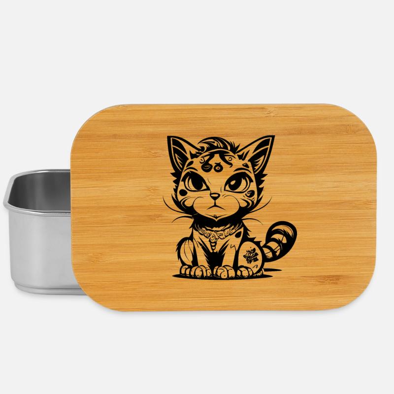 Niedliche sitzende Manga Comic Katze - Lunch Box - Silber