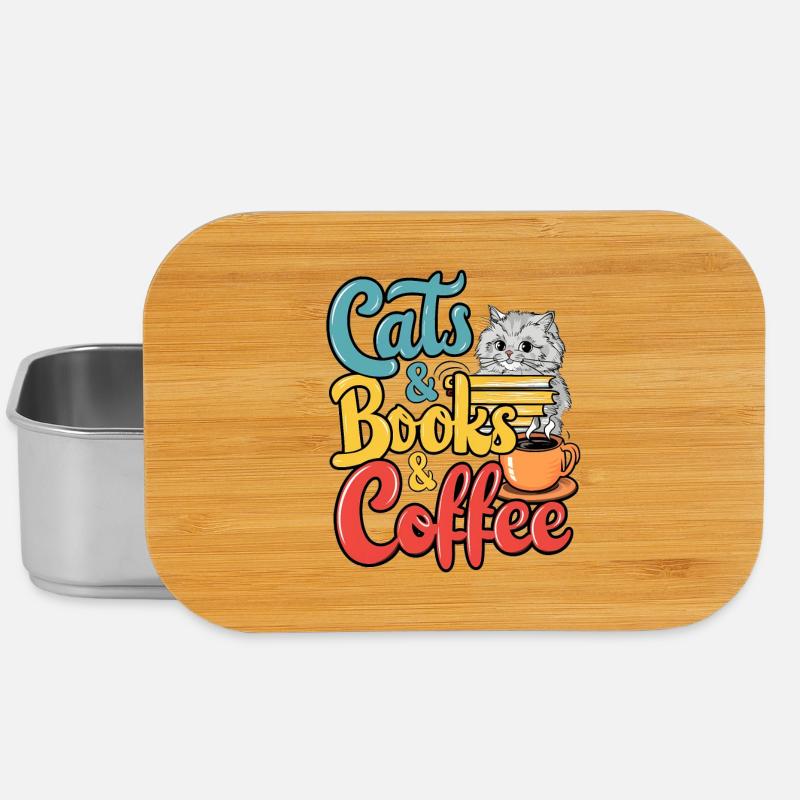 Cats, Books and Coffee Design - Lunch Box - silver