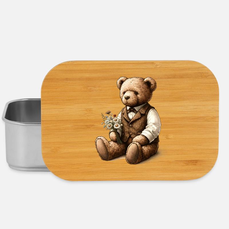 Vintage-Teddy mit Blumen: Ein Hauch von Nostalgie - Lunch Box - Silber