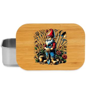 Nain de jardin coloré et vivant entouré d’outils - Boîte à goûter - argent - Devant