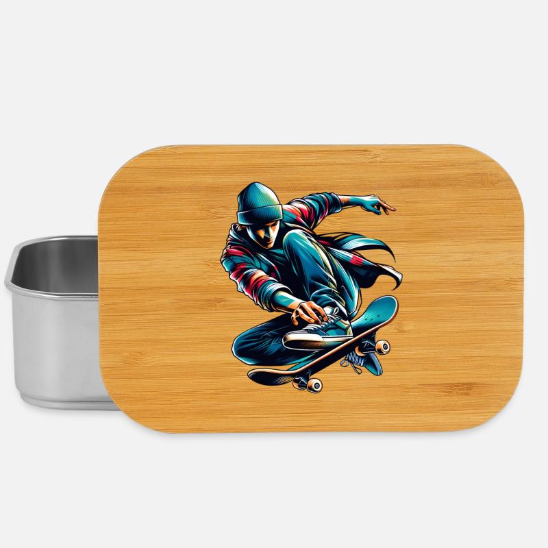 Lebendiges buntes Motiv eines Skaters - Lunch Box - Silber