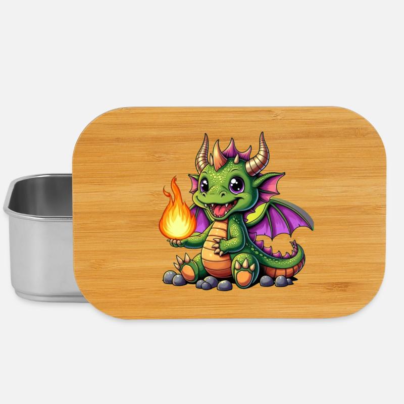 Farbiger Drachen mit Feuerball - Lunch Box - Silber