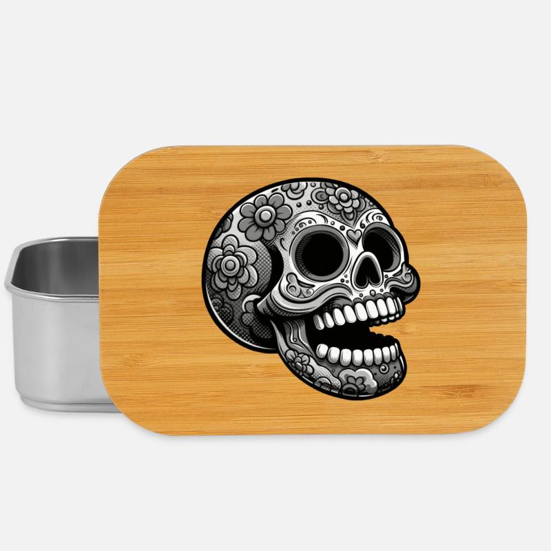 Blumen-Totenkopf Design - Lunch Box - Silber