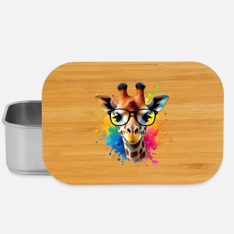 Coole Giraffe mit Brille in bunter Splash Art - Lunch Box - Silber