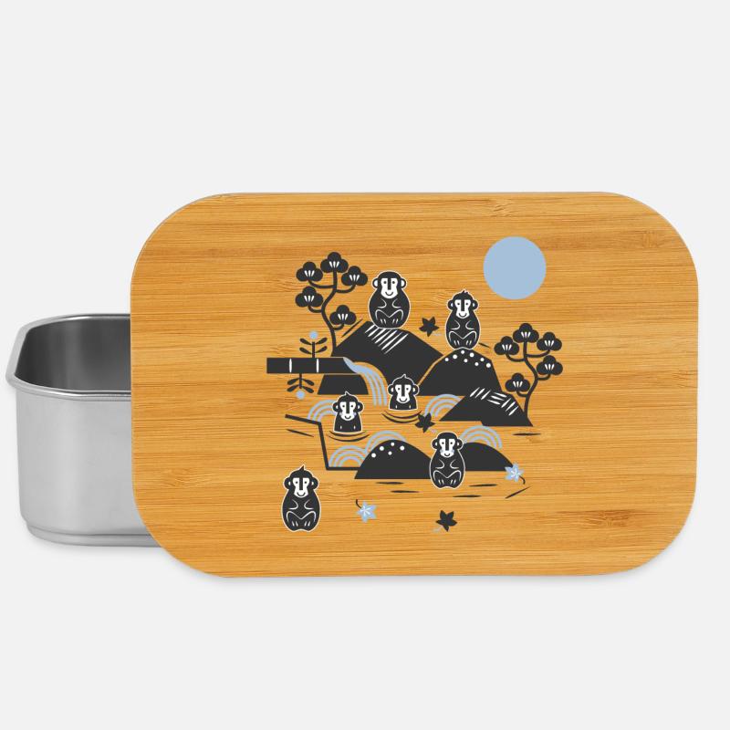Chilling monkeys in a hot spring l black blue - Lunch Box - silver