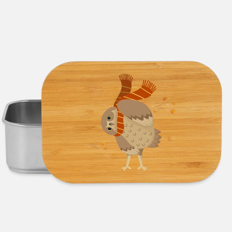 Süße Cartoon-Eule trägt Schal mit fallenden Blättern - Lunch Box - Silber