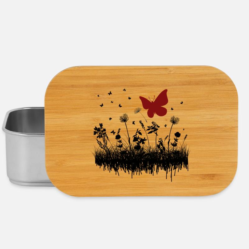 Dessin de papillon avec accent floral - Boîte à goûter - argent