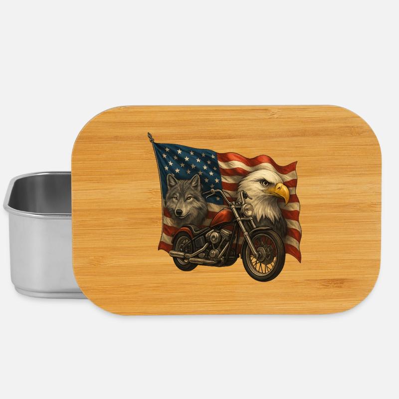Chopper, wolf and eagle on US flag - Lunch Box - silver