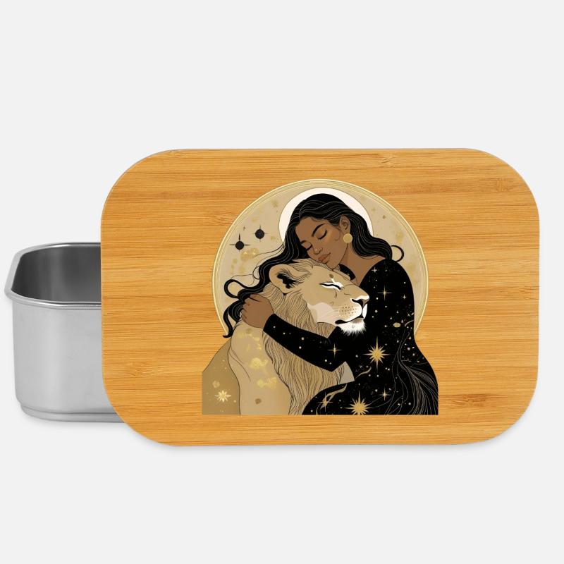 Frau mit Löwe in Sternenhimmel - Lunch Box - Silber