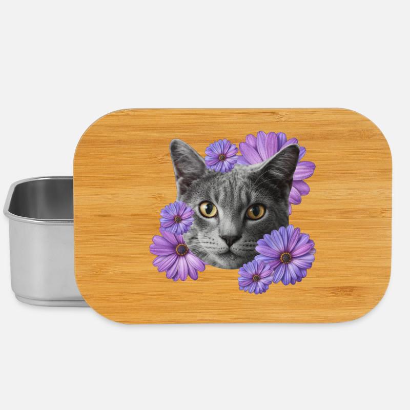 katze mit blumen - Lunch Box - Silber