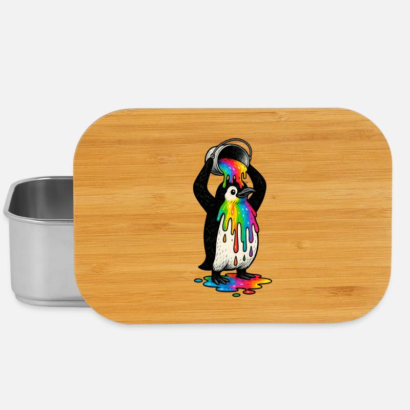 Bunter Pinguin mit Farbeimer - Lunch Box - Silber