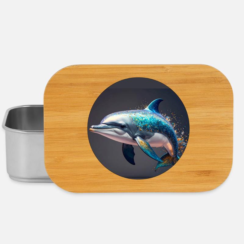Delfin,bunt,pailletten,glitzer,blau - Lunch Box - Silber