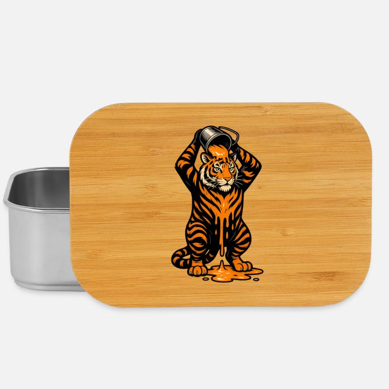 Tiger mit Farbeimer Cartoon Design - Lunch Box - Silber