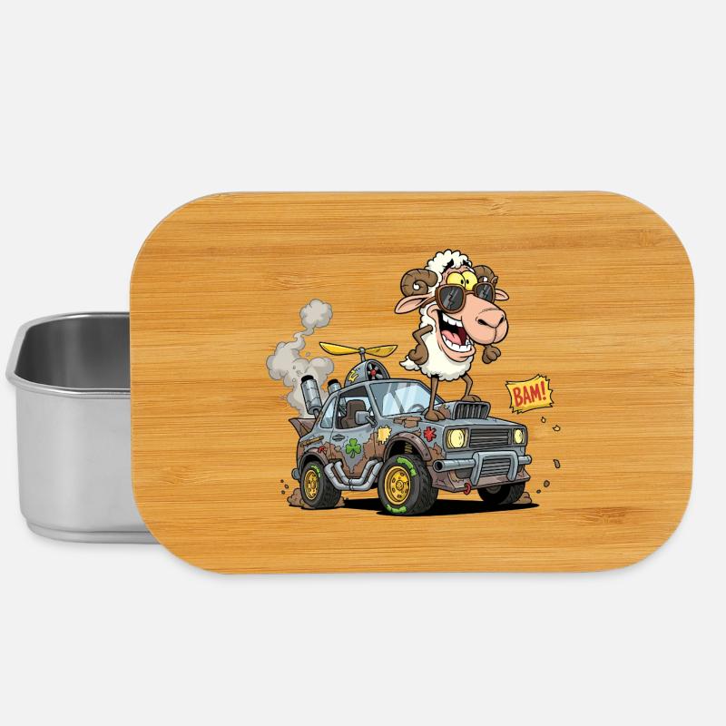 Conducteur de mouton de dessin animé dans un véhicule tout-terrain - Boîte à goûter - argent