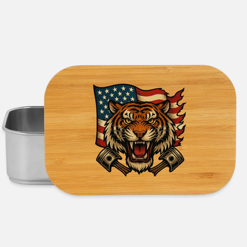 Tigre Patriote avec Drapeau Américain - Boîte à goûter - argent