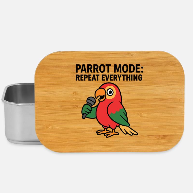 Vibrant Parrot With Microphone Illustration - Lunch Box - silver
