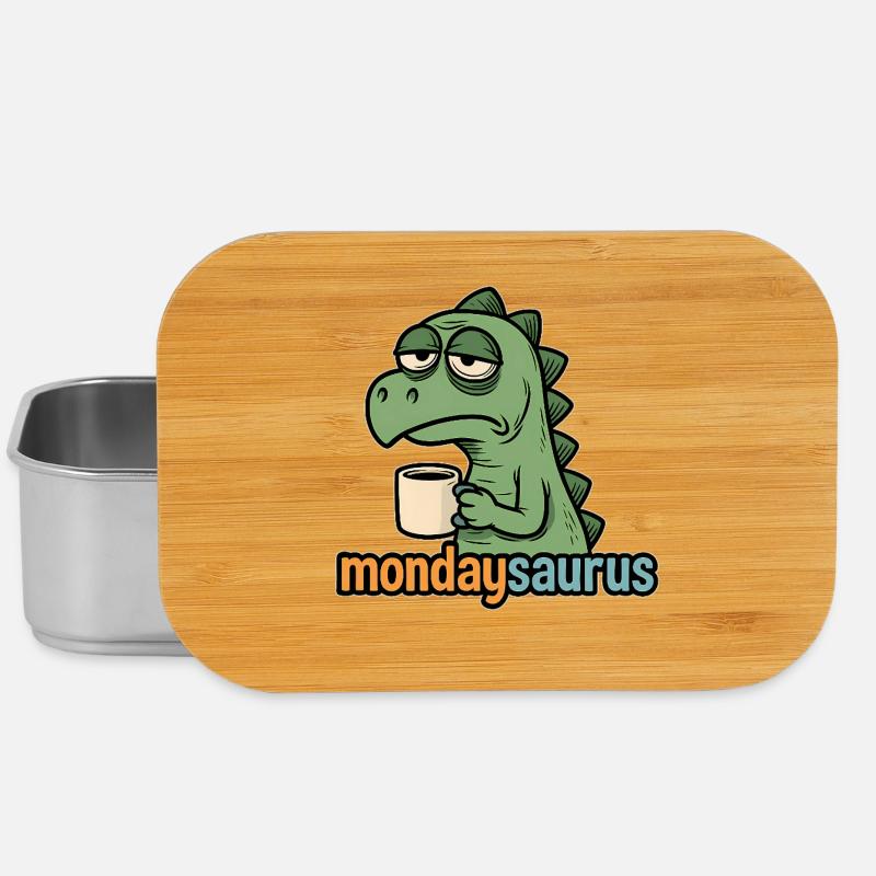 Dinosaure fatigué avec une tasse de café le lundi - Boîte à goûter - argent
