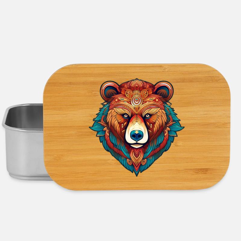 Colorful Tribal Bear Head - Lunch Box - silver