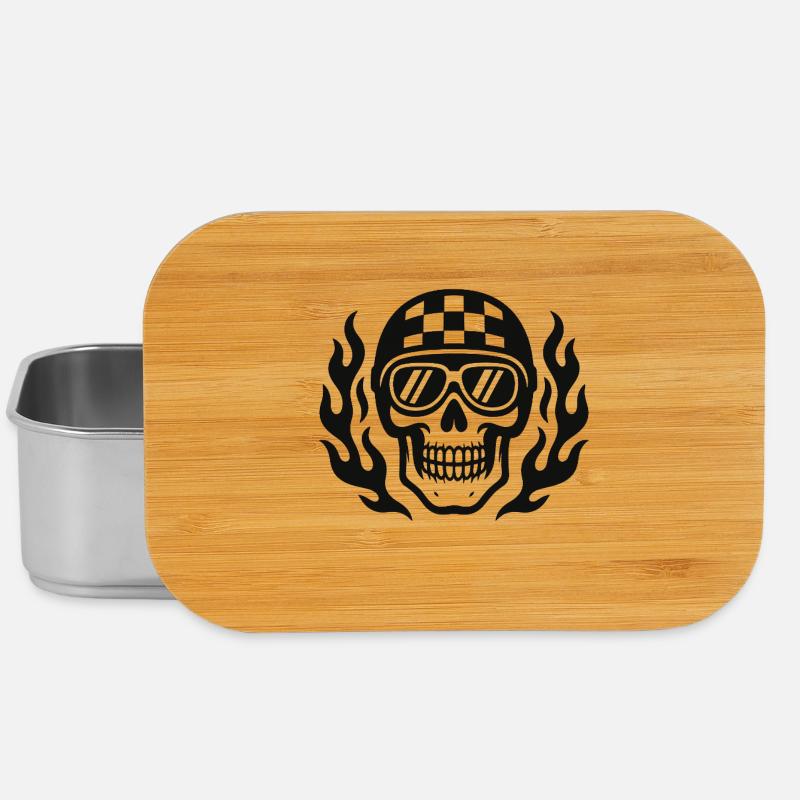 Flame Skull with Checkerboard Helmet - Lunch Box - silver