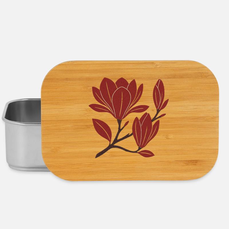 Red Magnolia Branch Pattern - Lunch Box - silver