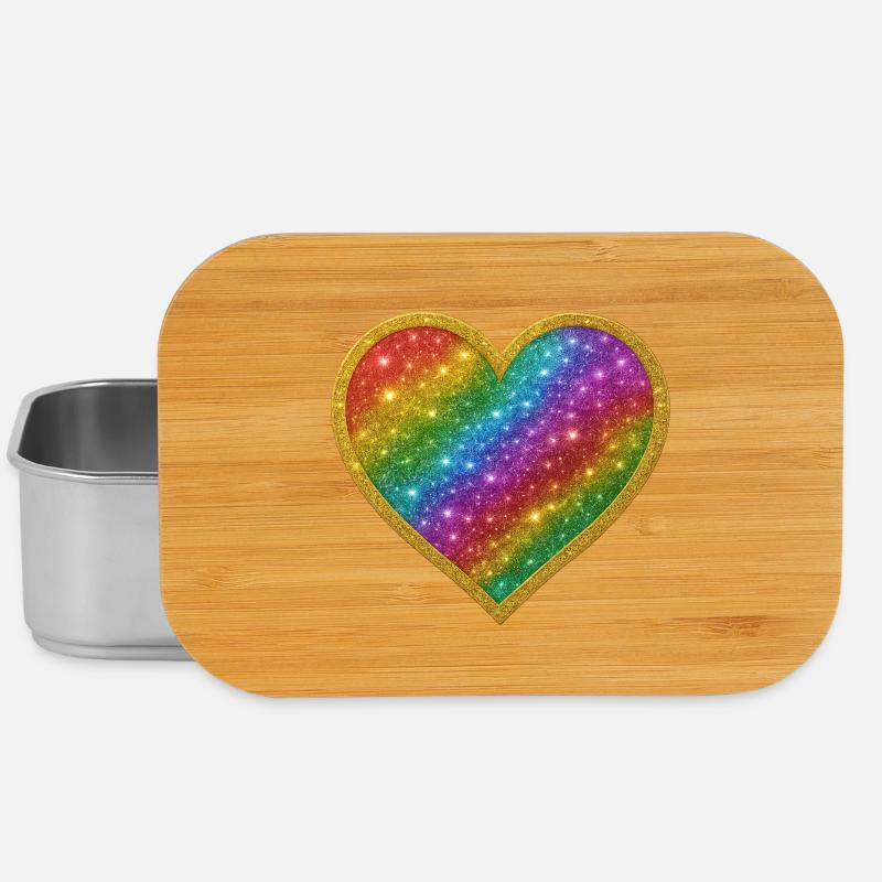 Regenbogenherz mit Goldrand - Lunch Box - Silber